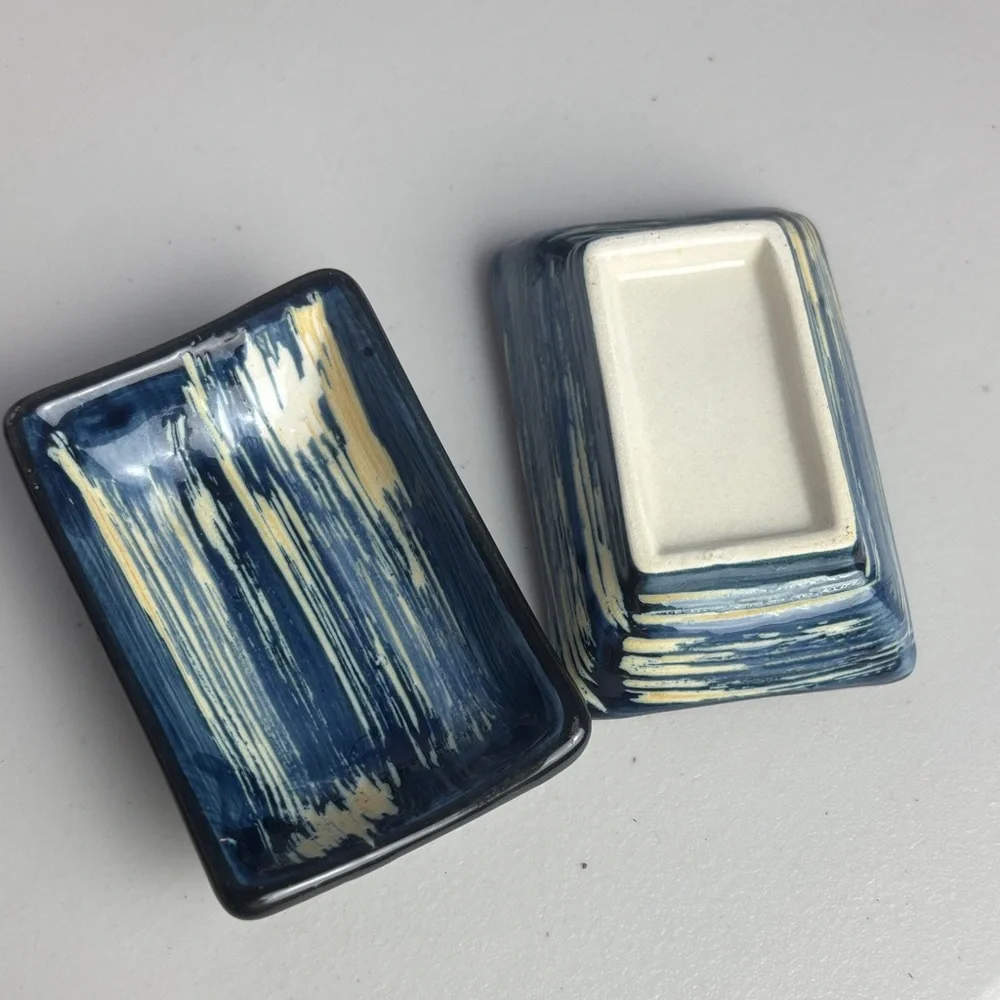 Elegant Royal Blue and Cream Ceramic Sushi Plate Serving Set